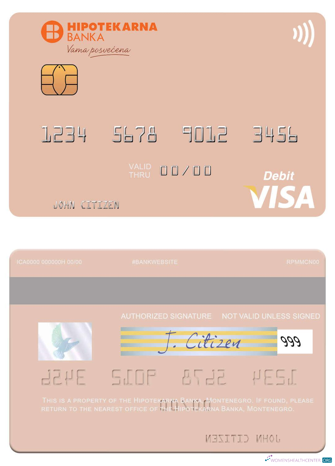 Download Montenegro Hipotekarna Banka visa debit card Photoshop template